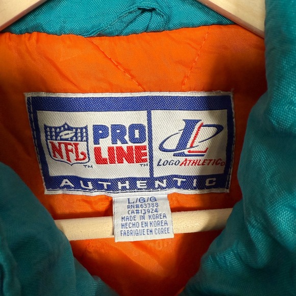 Vintage Pro Line Mens Large Jacket NFL Miami Dolphins Puffer Aqua Green Hooded - Picture 14 of 16
